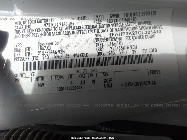 Photo 8 VIN: 1FAHP3K27CL321413 - FORD FOCUS 