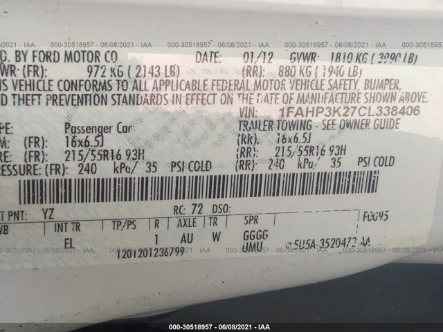 Photo 8 VIN: 1FAHP3K27CL338406 - FORD FOCUS 