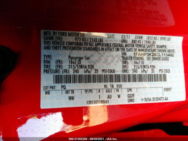 Photo 8 VIN: 1FAHP3K28CL113492 - FORD FOCUS 