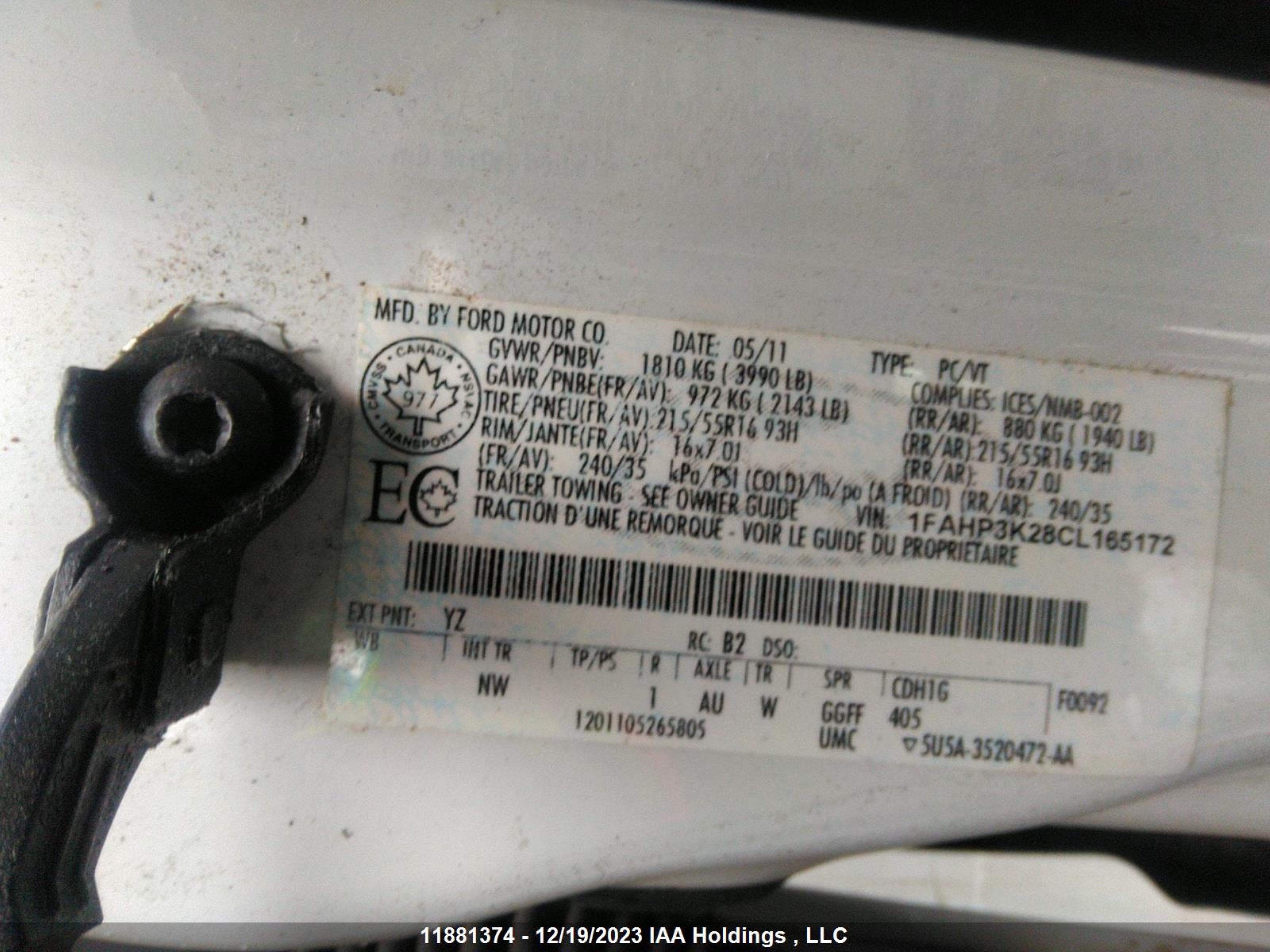 Photo 8 VIN: 1FAHP3K28CL165172 - FORD FOCUS 