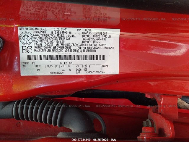 Photo 8 VIN: 1FAHP3K28CL208618 - FORD FOCUS 