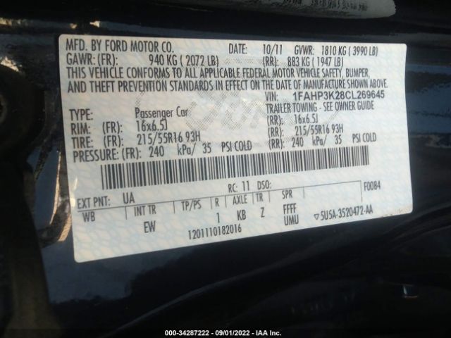 Photo 8 VIN: 1FAHP3K28CL269645 - FORD FOCUS 