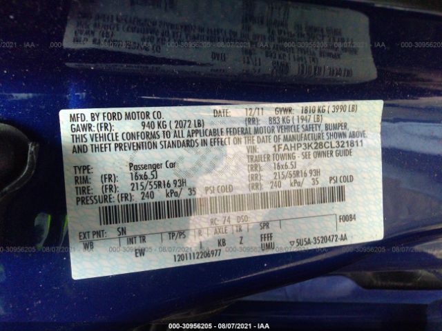 Photo 8 VIN: 1FAHP3K28CL321811 - FORD FOCUS 