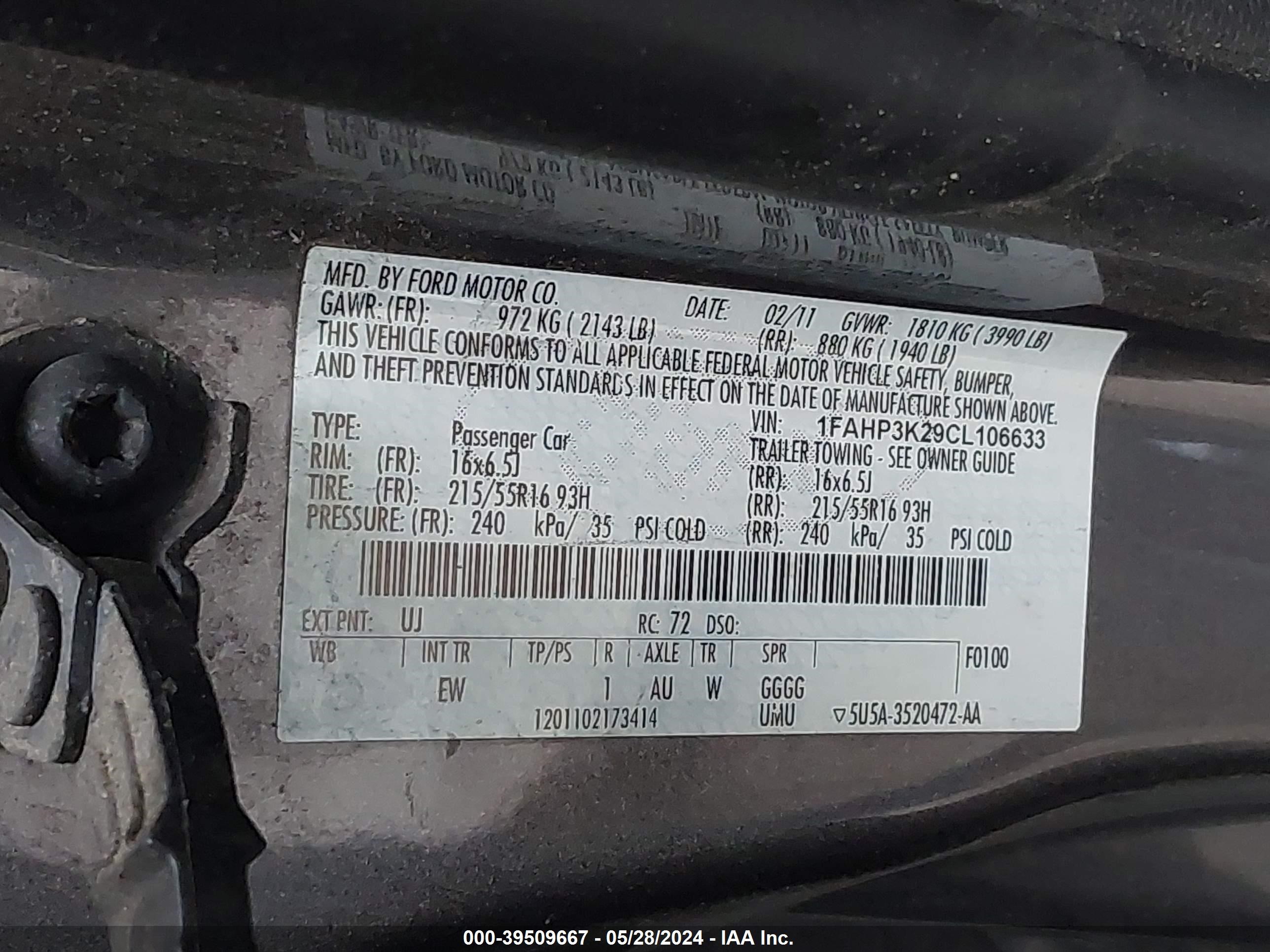 Photo 8 VIN: 1FAHP3K29CL106633 - FORD FOCUS 