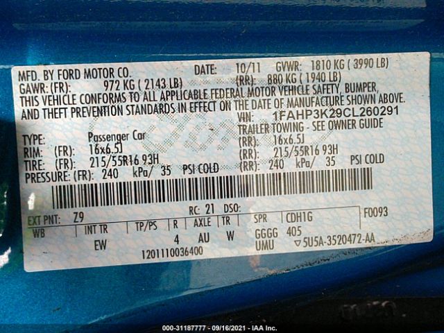 Photo 8 VIN: 1FAHP3K29CL260291 - FORD FOCUS 