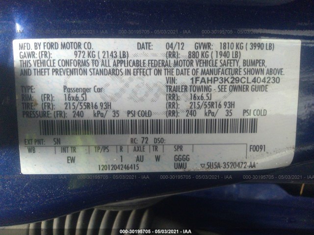 Photo 8 VIN: 1FAHP3K29CL404230 - FORD FOCUS 