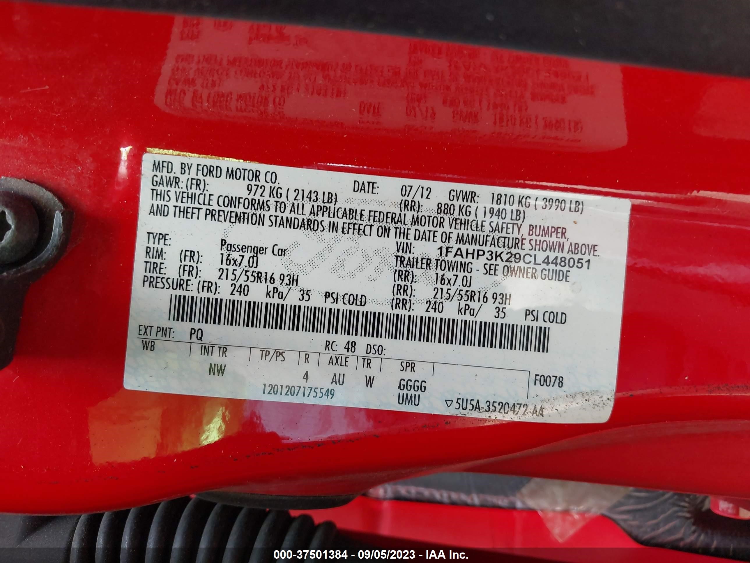 Photo 8 VIN: 1FAHP3K29CL448051 - FORD FOCUS 