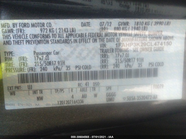 Photo 8 VIN: 1FAHP3K29CL474150 - FORD FOCUS 