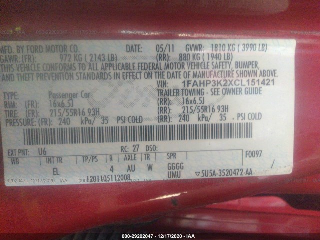 Photo 8 VIN: 1FAHP3K2XCL151421 - FORD FOCUS 