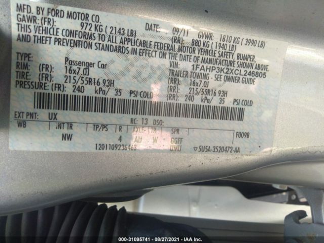 Photo 8 VIN: 1FAHP3K2XCL246805 - FORD FOCUS 