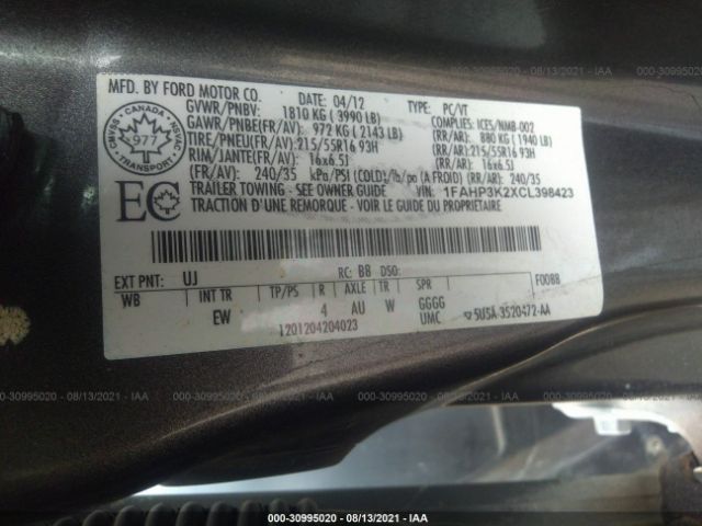 Photo 8 VIN: 1FAHP3K2XCL398423 - FORD FOCUS 