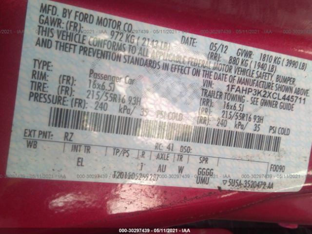 Photo 8 VIN: 1FAHP3K2XCL445711 - FORD FOCUS 