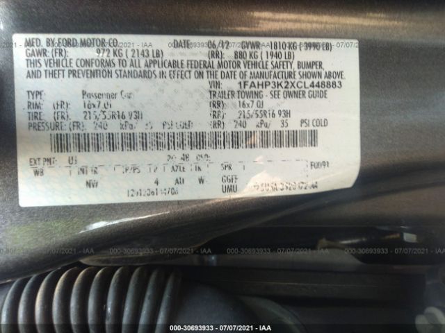 Photo 8 VIN: 1FAHP3K2XCL448883 - FORD FOCUS 