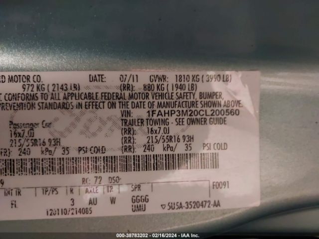 Photo 8 VIN: 1FAHP3M20CL200560 - FORD FOCUS 