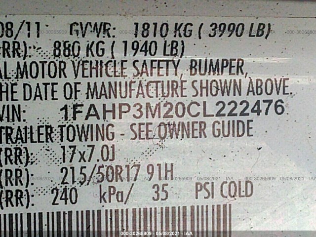 Photo 8 VIN: 1FAHP3M20CL222476 - FORD FOCUS 