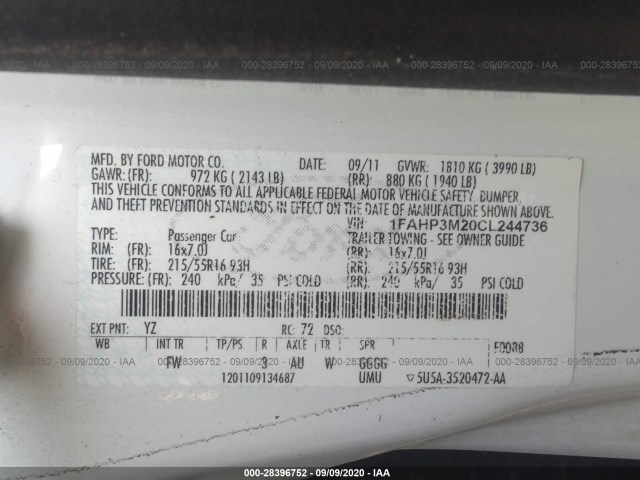 Photo 8 VIN: 1FAHP3M20CL244736 - FORD FOCUS 