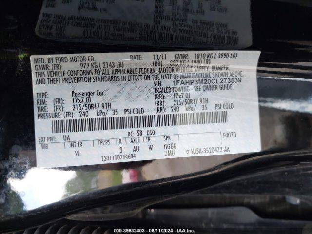 Photo 8 VIN: 1FAHP3M20CL273539 - FORD FOCUS 