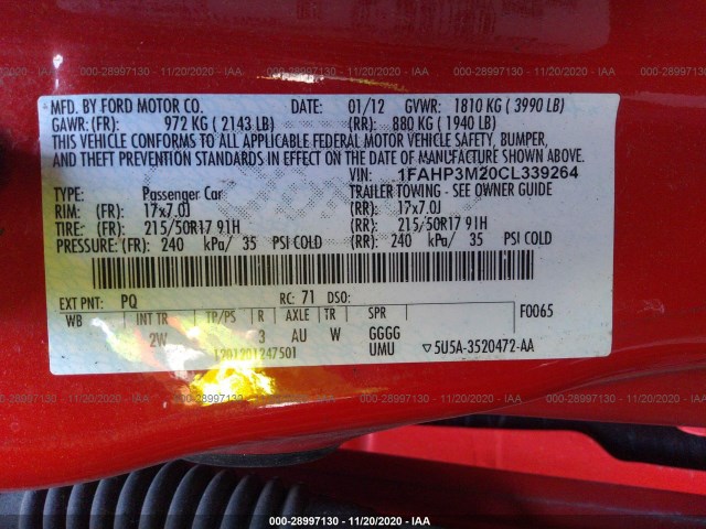 Photo 8 VIN: 1FAHP3M20CL339264 - FORD FOCUS 