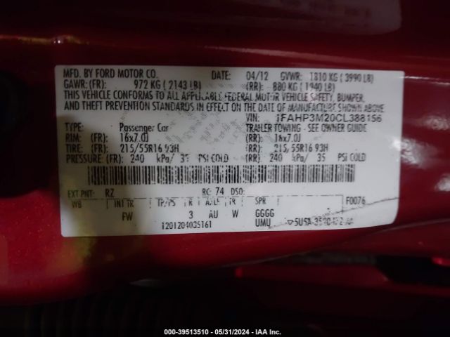 Photo 8 VIN: 1FAHP3M20CL388156 - FORD FOCUS 