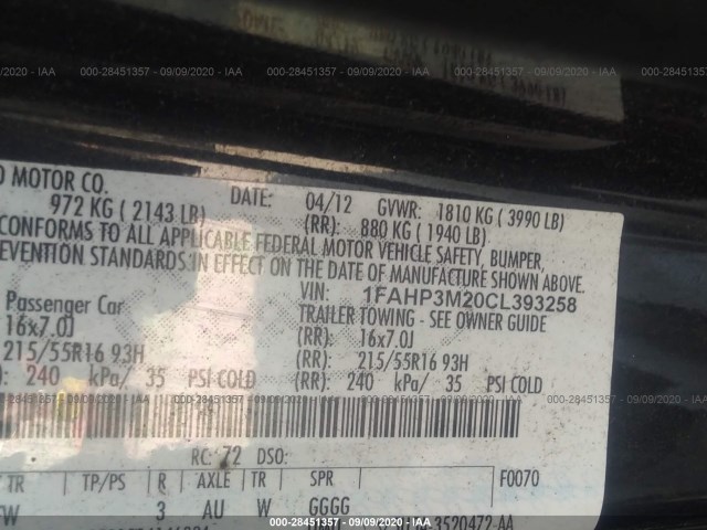 Photo 8 VIN: 1FAHP3M20CL393258 - FORD FOCUS 