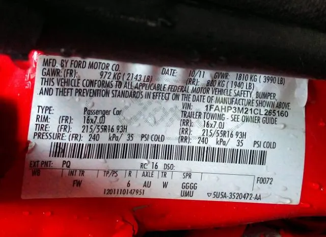 Photo 8 VIN: 1FAHP3M21CL265160 - FORD FOCUS 