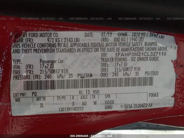 Photo 8 VIN: 1FAHP3M21CL327110 - FORD FOCUS 