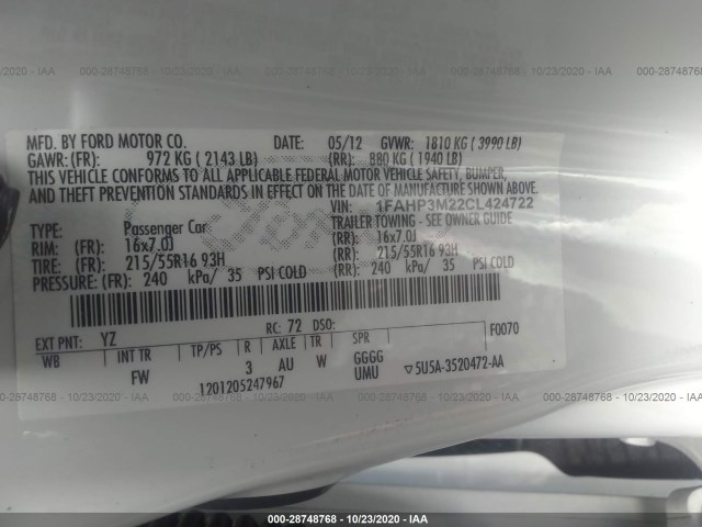 Photo 8 VIN: 1FAHP3M22CL424722 - FORD FOCUS 