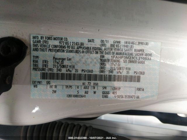 Photo 8 VIN: 1FAHP3M23CL210533 - FORD FOCUS 