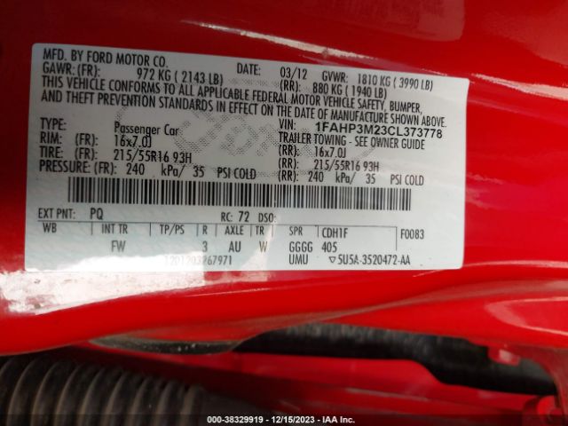 Photo 8 VIN: 1FAHP3M23CL373778 - FORD FOCUS 