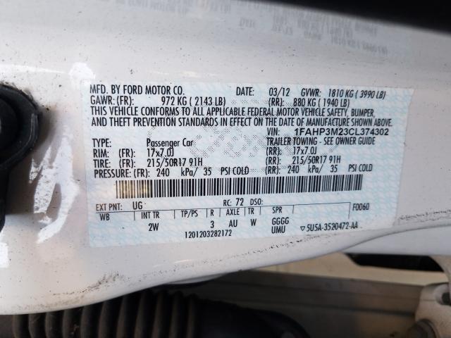 Photo 9 VIN: 1FAHP3M23CL374302 - FORD FOCUS SEL 