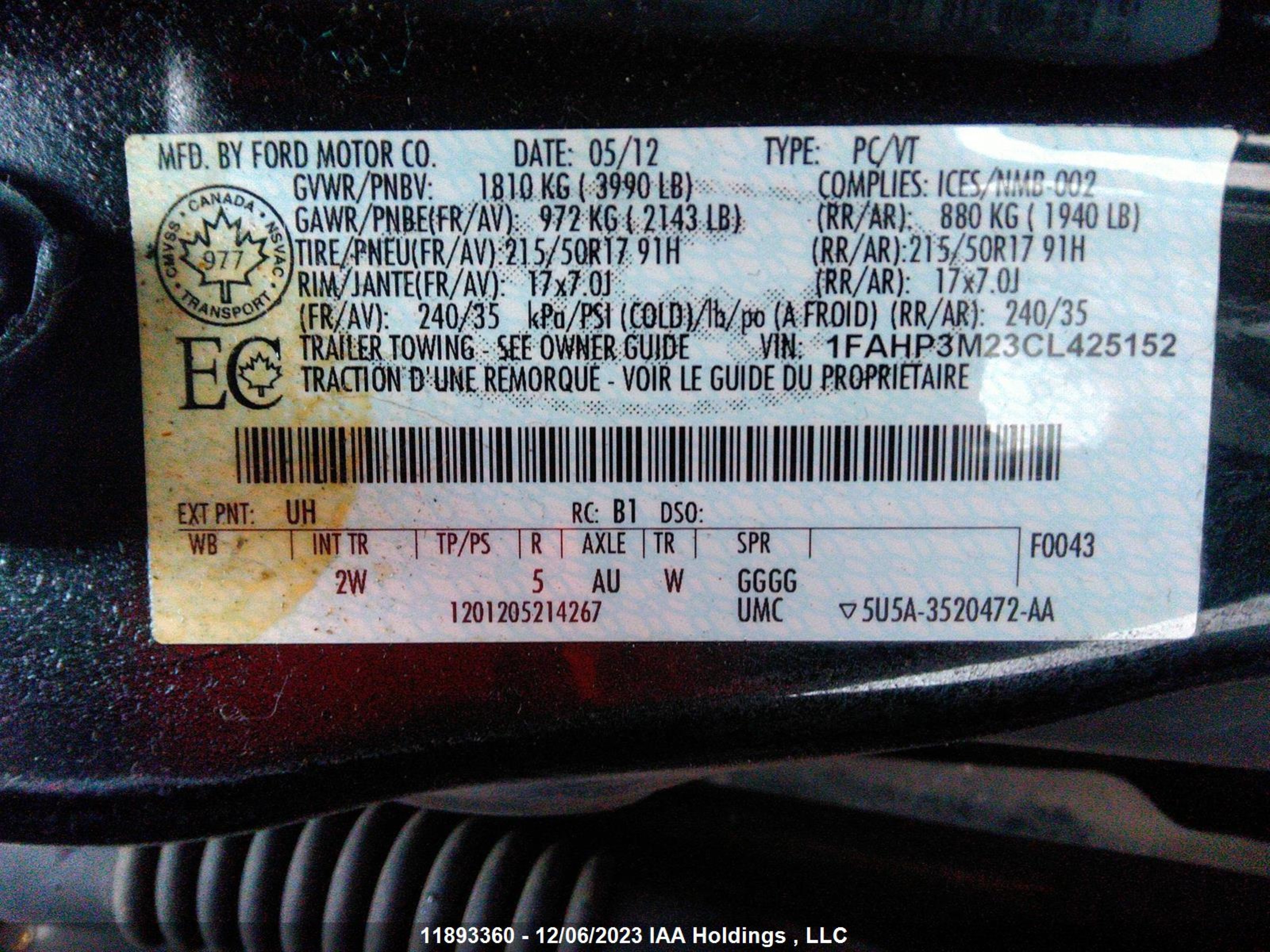 Photo 8 VIN: 1FAHP3M23CL425152 - FORD FOCUS 