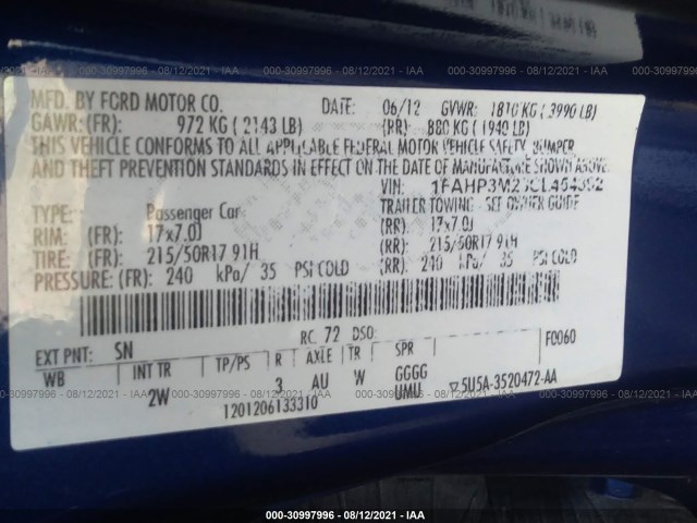 Photo 8 VIN: 1FAHP3M23CL454392 - FORD FOCUS 