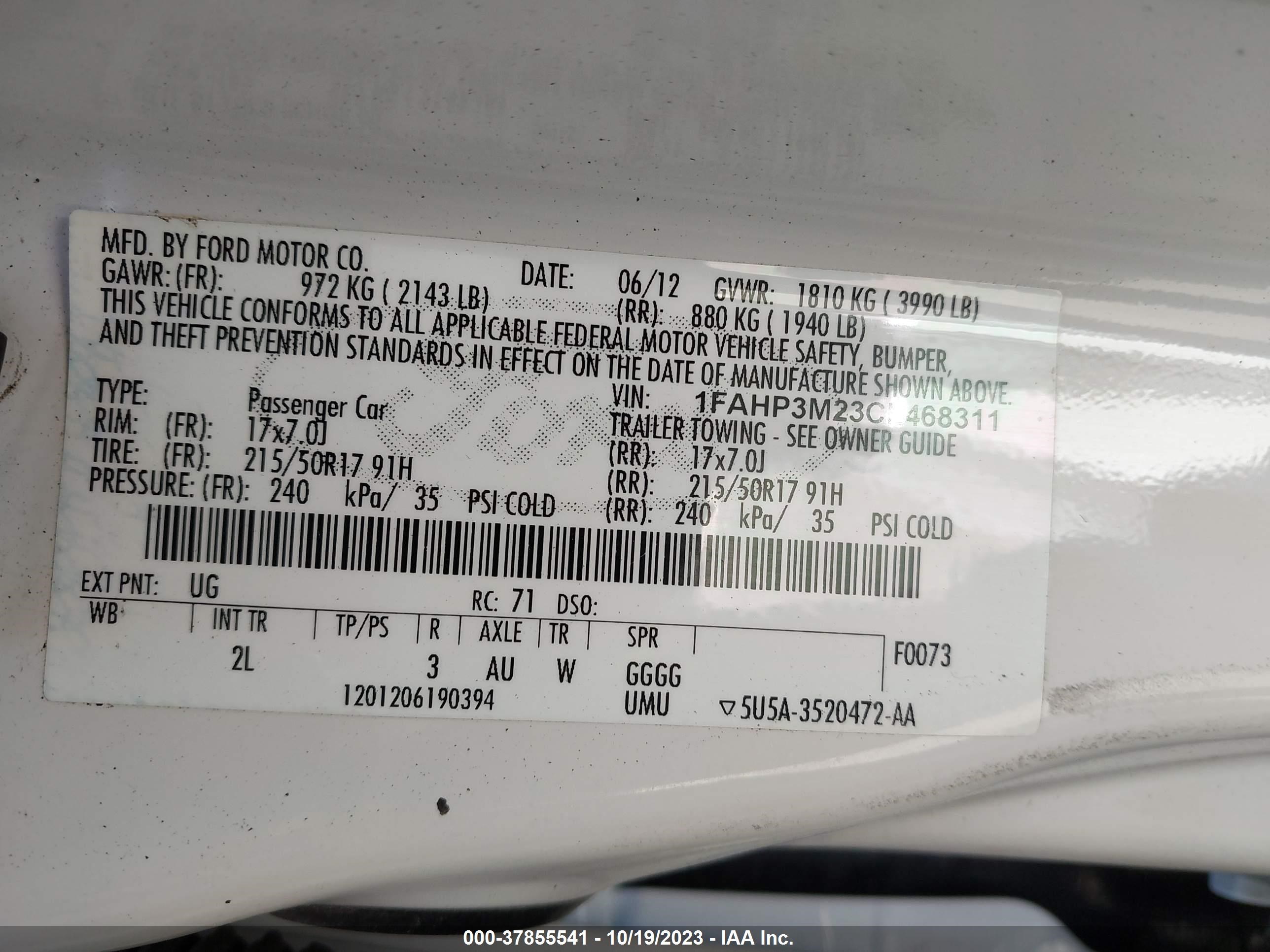 Photo 8 VIN: 1FAHP3M23CL468311 - FORD FOCUS 