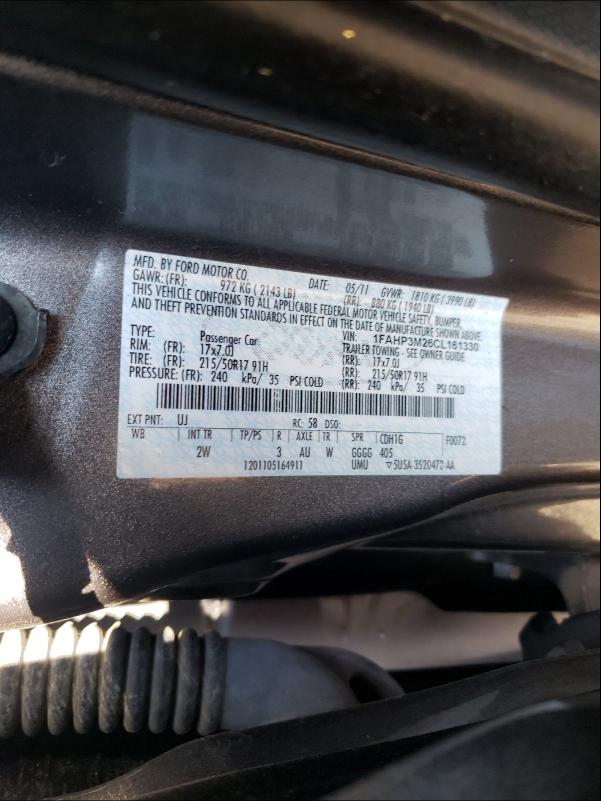 Photo 9 VIN: 1FAHP3M26CL161330 - FORD FOCUS SEL 