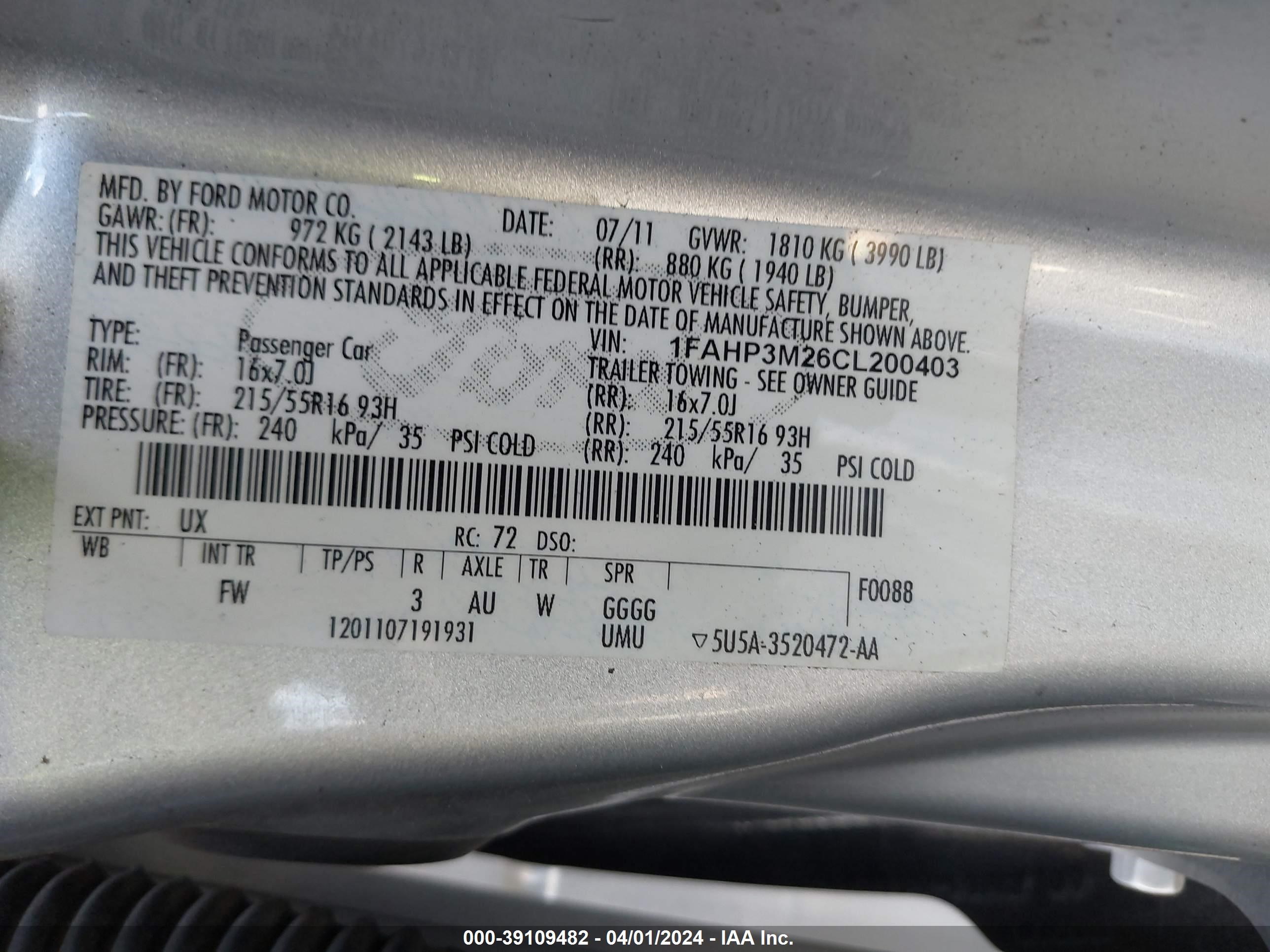 Photo 8 VIN: 1FAHP3M26CL200403 - FORD FOCUS 