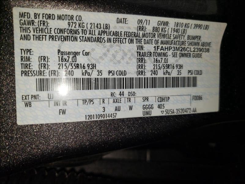 Photo 9 VIN: 1FAHP3M26CL239038 - FORD FOCUS SEL 