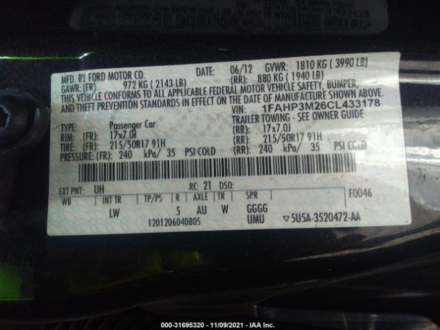 Photo 8 VIN: 1FAHP3M26CL433178 - FORD FOCUS 