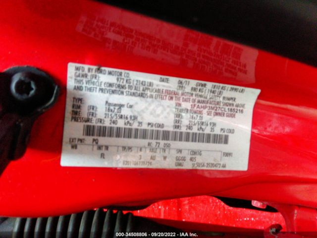 Photo 8 VIN: 1FAHP3M27CL185216 - FORD FOCUS 