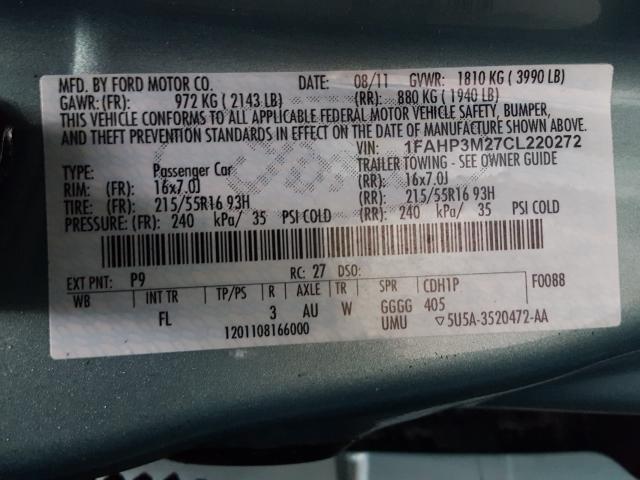 Photo 9 VIN: 1FAHP3M27CL220272 - FORD FOCUS 