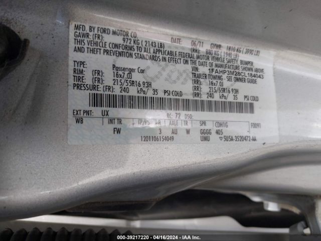 Photo 8 VIN: 1FAHP3M28CL184043 - FORD FOCUS 