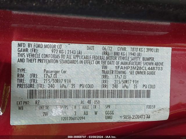 Photo 8 VIN: 1FAHP3M28CL448703 - FORD FOCUS 