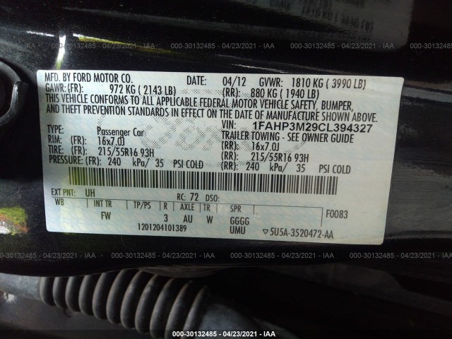 Photo 8 VIN: 1FAHP3M29CL394327 - FORD FOCUS 