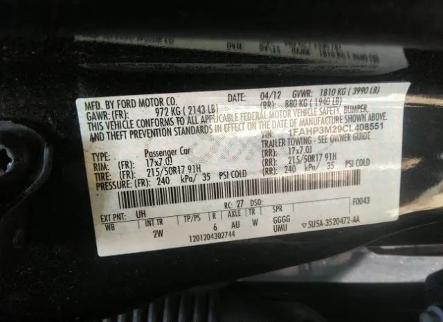 Photo 8 VIN: 1FAHP3M29CL408551 - FORD FOCUS 