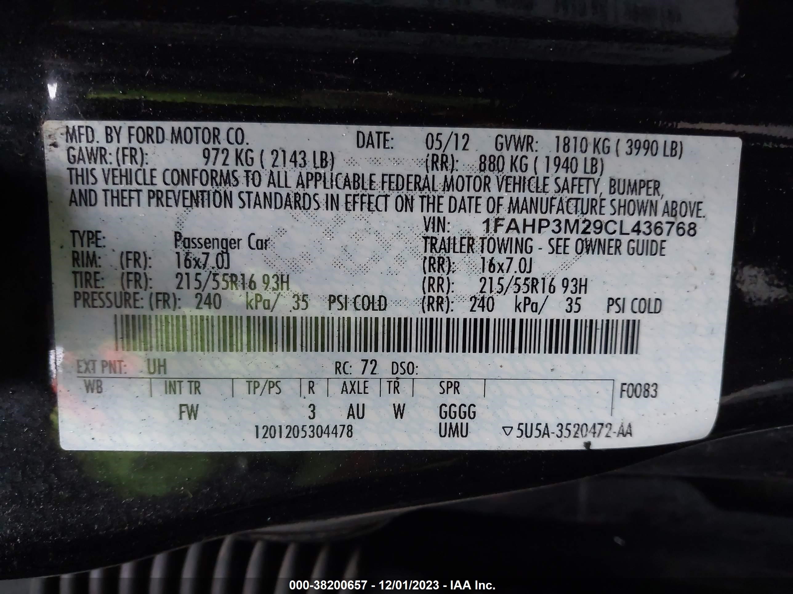 Photo 8 VIN: 1FAHP3M29CL436768 - FORD FOCUS 