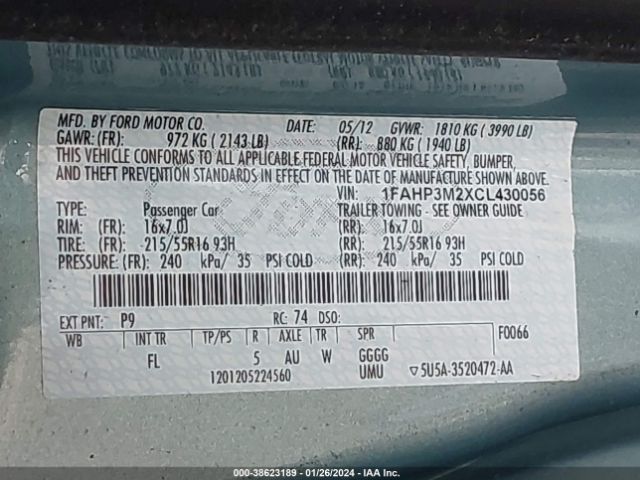 Photo 8 VIN: 1FAHP3M2XCL430056 - FORD FOCUS 