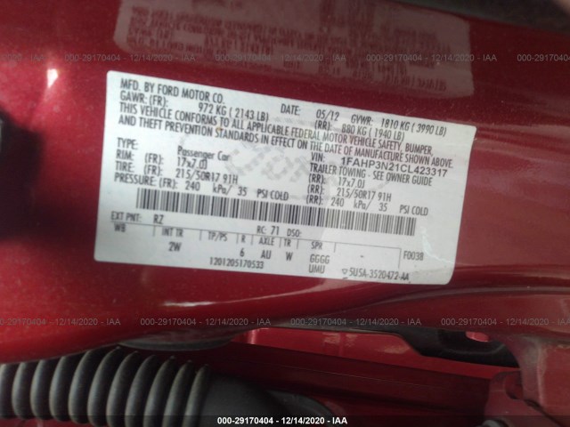 Photo 8 VIN: 1FAHP3N21CL423317 - FORD FOCUS 