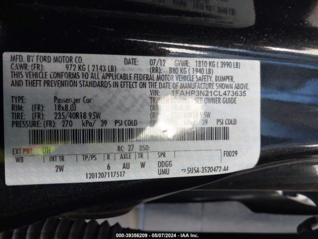 Photo 8 VIN: 1FAHP3N21CL473635 - FORD FOCUS 