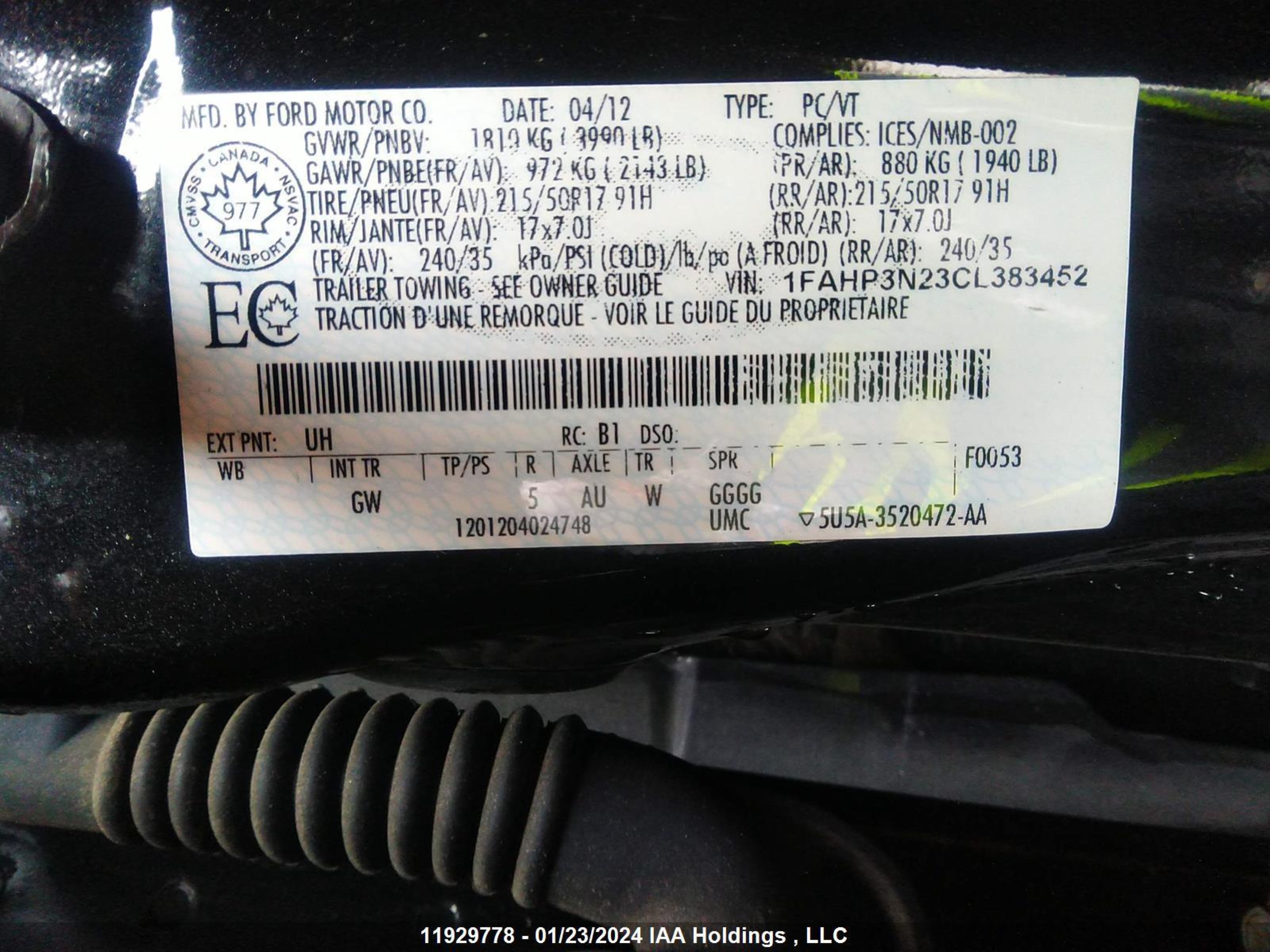 Photo 8 VIN: 1FAHP3N23CL383452 - FORD FOCUS 