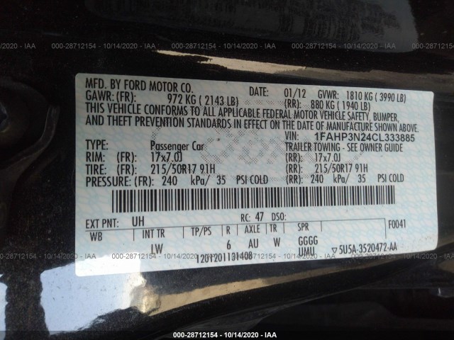 Photo 8 VIN: 1FAHP3N24CL333885 - FORD FOCUS 