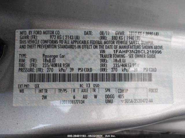 Photo 8 VIN: 1FAHP3N28CL218996 - FORD FOCUS 